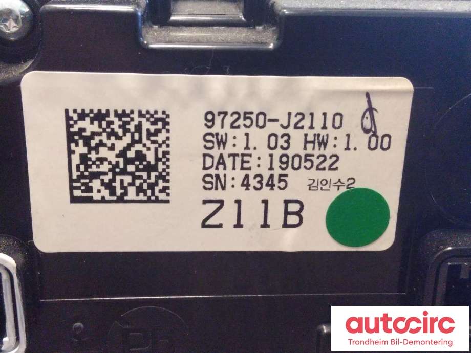 Varmeapparat betjening til Kia e-Soul 2019-->> (Type III)  (..|97250J2110|97250-J2110|97250J-2110WK)