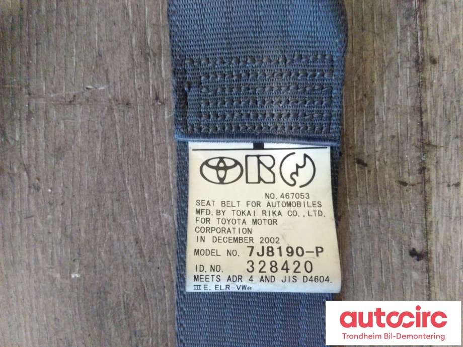 Sikkerhetsbelte foran høyre til Toyota Previa 2000-2007 (..|7321028690B0|7J8190-P|)