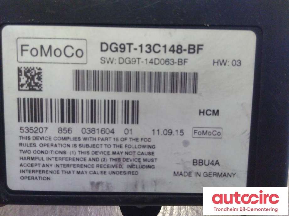 Styreenhet diverse til Ford Mondeo 2014-2019 (Type V, Fase 1)  (FOMOCO|DG9T-13C148-BF|DG9T-14D063-BF|DG9T-13C148-BH| 2032321)