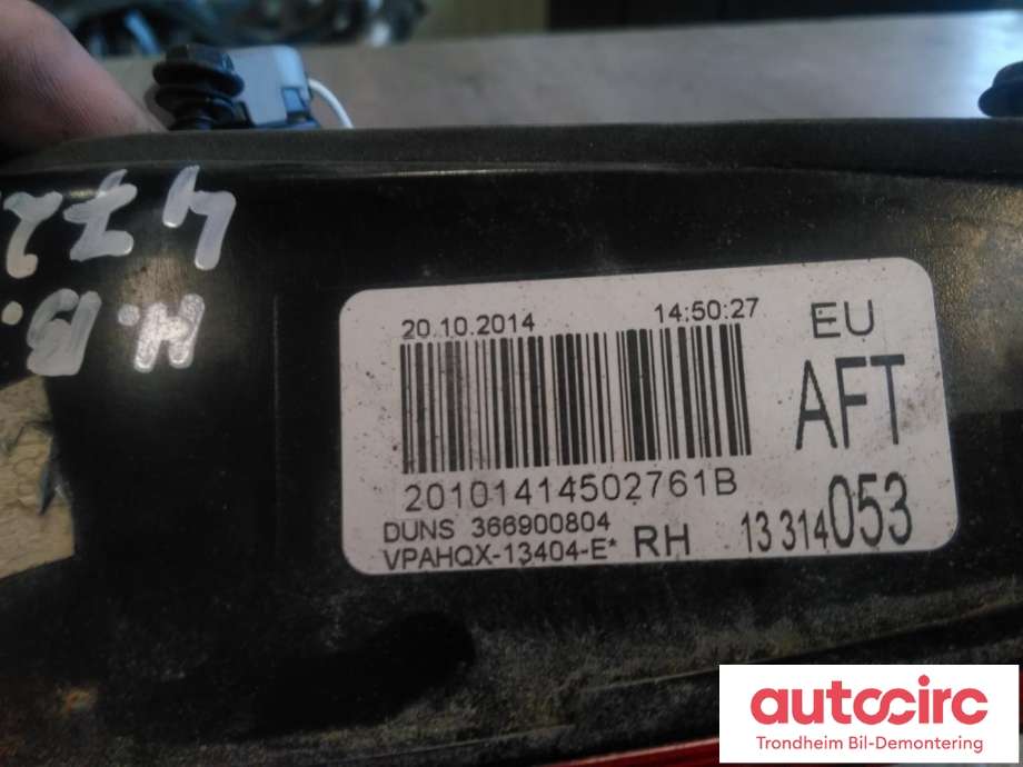 Baklykt høyre indre til Opel Astra J 2010-2015  (..|13314053|13336329|VPAHQX-13405-E)