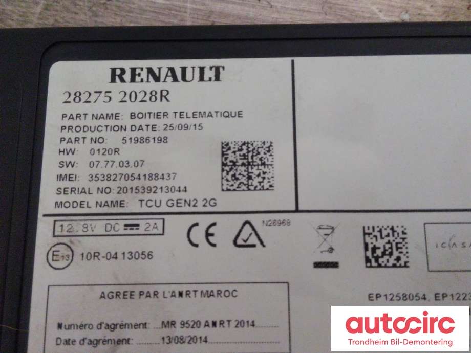 Styreenhet diverse til Renault Kadjar 2015-->> (PHONE CONTROL UNIT|282752028R|51986198|)