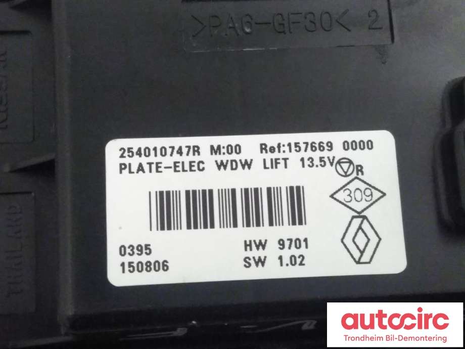 Bryter ruteheis førerdørspanel til Renault Kadjar 2015-->>  (NILES|254010747R|254011766R|1576690000)