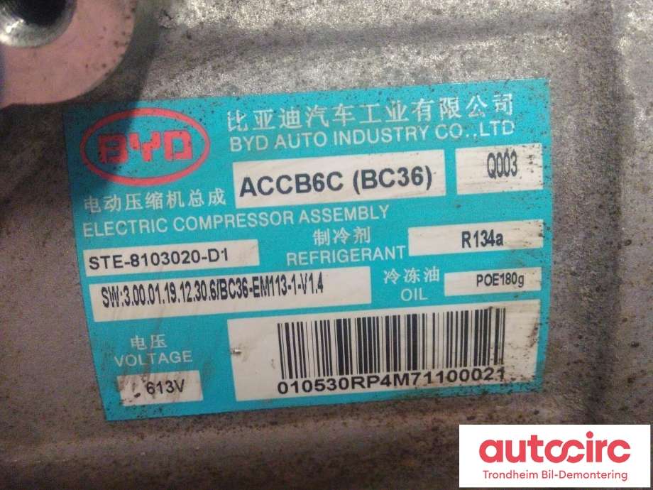 Aircondition kompressor elbil til BYD Tang 2020-->>  (BYD AUTO INDUSTRIES|STE-8103020-D1|STE-8103022A-D1|ACCB6C)