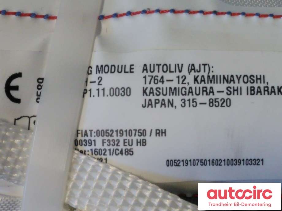 Airbag gardin høyre til Fiat 500 2021-->> (..|52198813|52219864|)