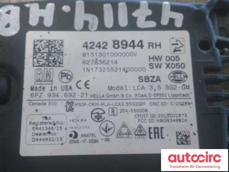 Sensor blindsone til Opel Ampera-e 2017-->> (Type II)  (HELLA|827836214|23395664|42625293| 6PZ934692-21| 42428944)