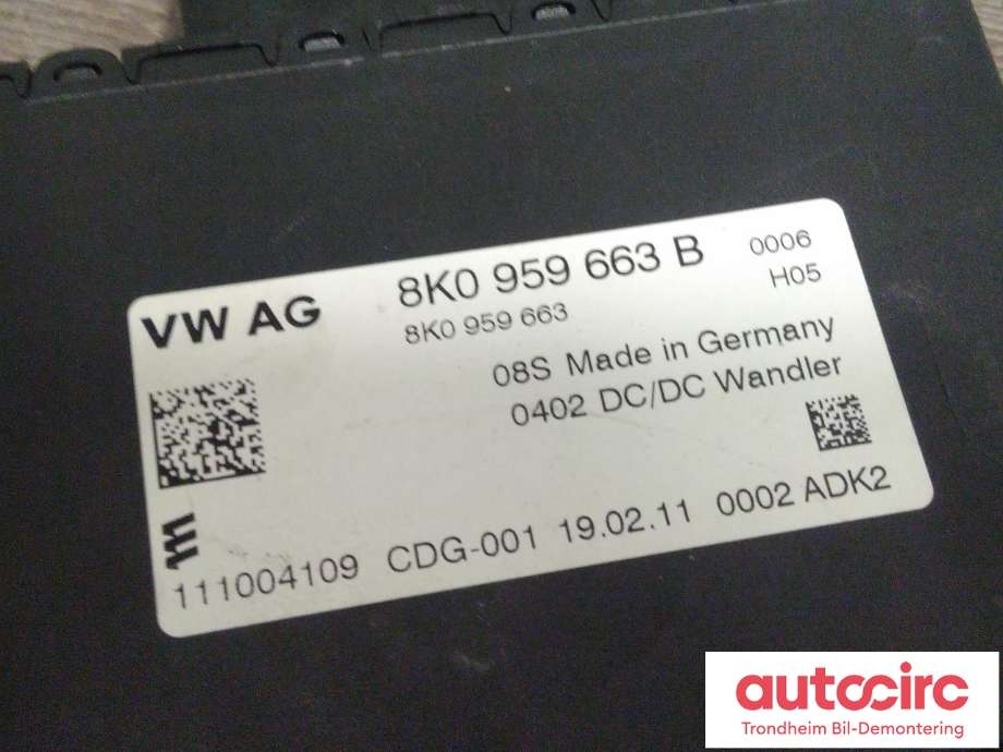 Styreenhet diverse til Audi A7 2010-2014 (Type I, Fase 1)  (VOLTAGE STABILIZER|8K0959663B|8K0959663F|)