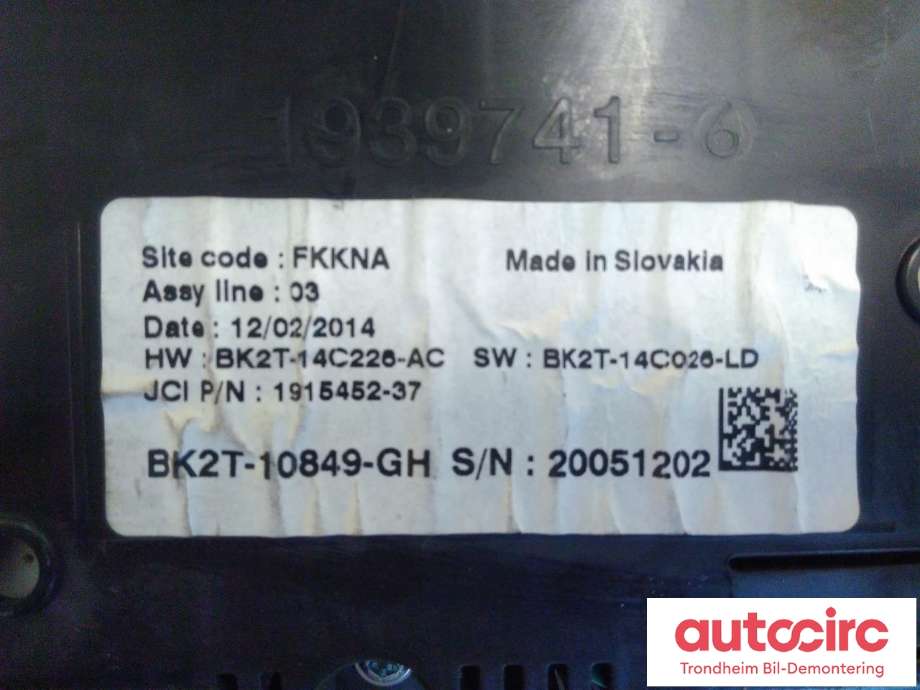 Instrumentpanel til Ford Transit Custom 2013-2023 (Type I)  (..|BK2T-10849-GH|1915452|BK3T-10849-CM| 2333284)