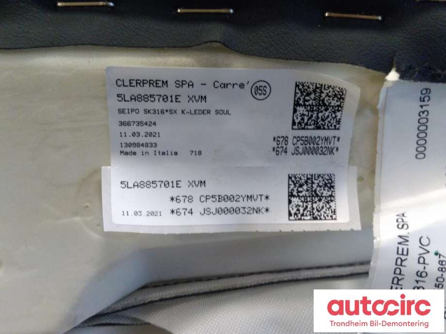 Airbag sidepute venstre til Škoda Enyaq 2021-->>  (BAK|5LA885701E XVM|5LA885701L XVM|)
