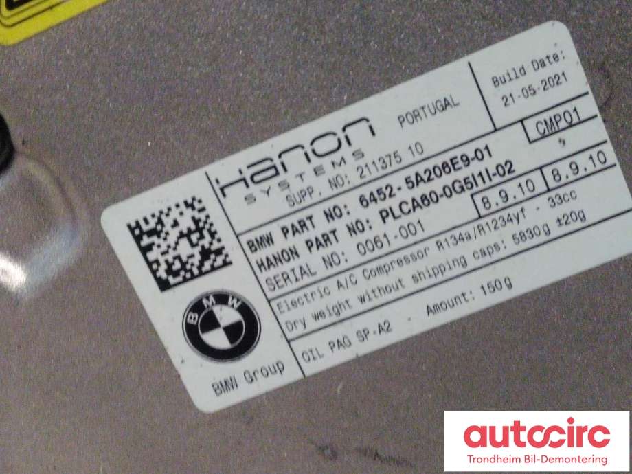 Aircondition kompressor elbil til BMW iX3 2021-->>  (..|64525A206E9|64525A2D734|64525A45A24)