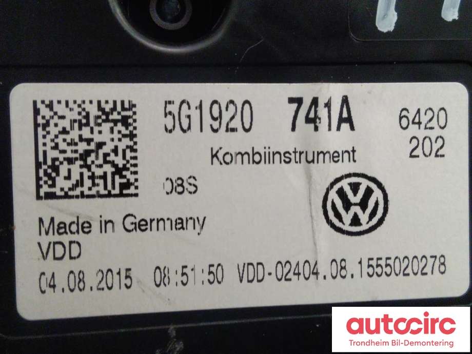 Instrumentpanel til VW Golf VII 2012-2017 (Fase 1)  (..|5G1920741A|5G1 920 741 A|)
