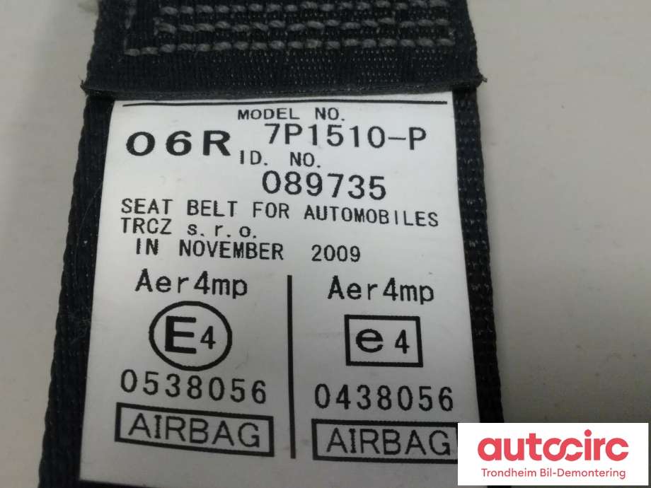 Sikkerhetsbelte foran høyre til Toyota Avensis 2009-2015 (Type III, Fase 1) (..|7321005080C1|73210-05080-C1|7P1510P)