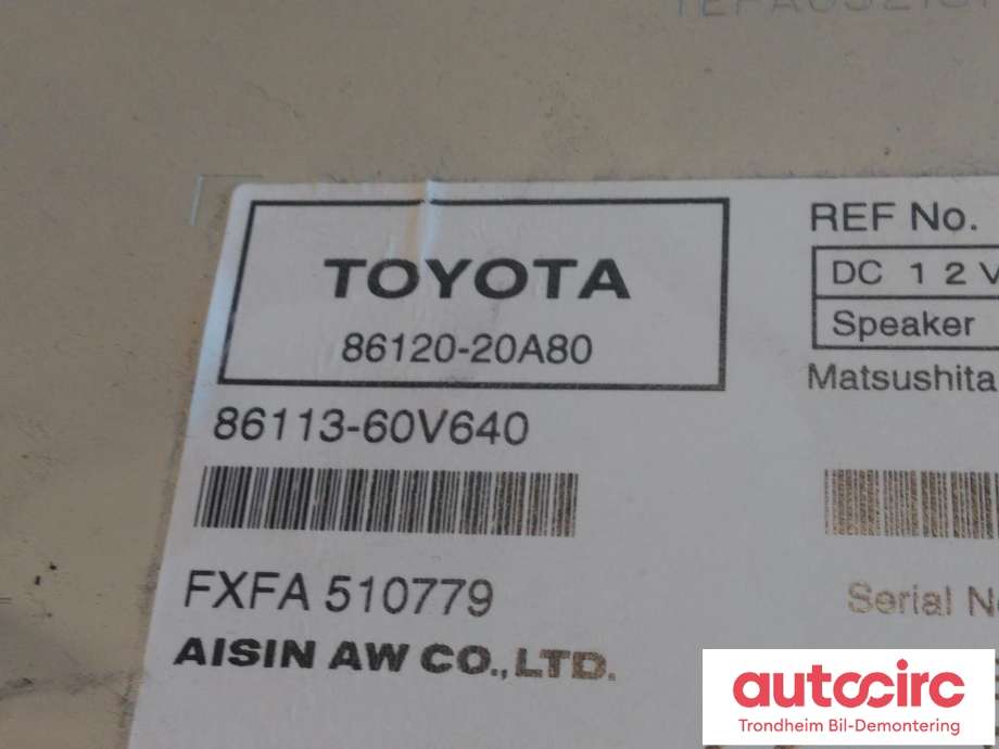 Bilstereo navigasjon til Toyota Avensis 2009-2015 (Type III, Fase 1)  (MATSUSHITA ELECTRIC|86120-20A80|8610005051|86113-60V640| CQ-HS6871AJ)