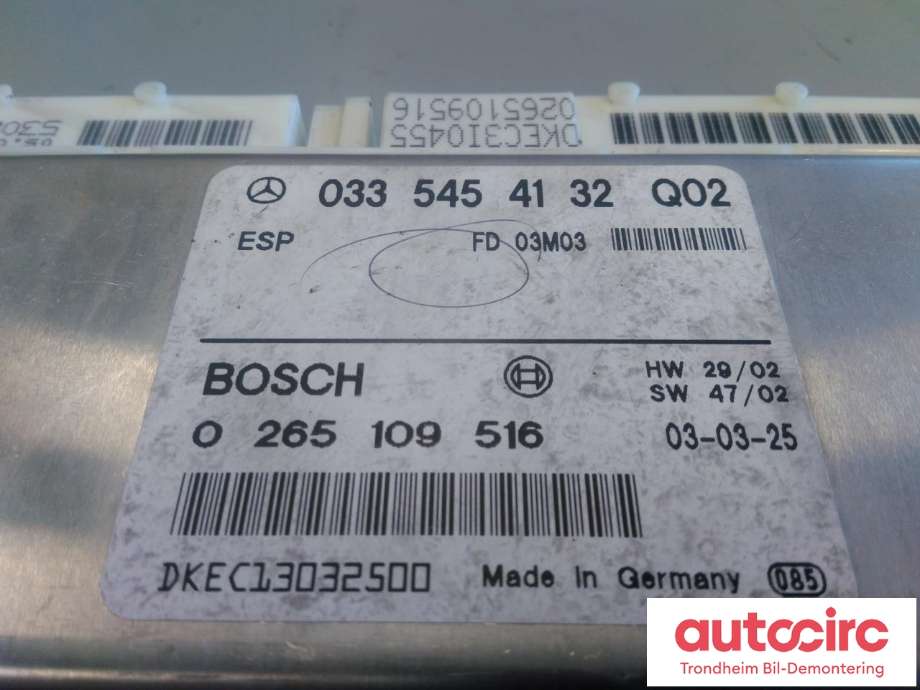 Styreenhet ABS til Mercedes E-Klasse 2002-2006 (Fase 1) (W211) (W211) (BOSCH|A0335454132|A 033 545 41 32|0265109516)