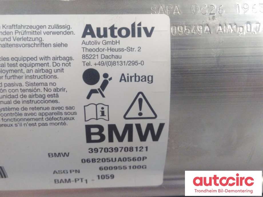 Airbag passasjer til BMW M5 2005-2010 (E60) (E60) (AUTOLIV|7039708|72127039708|72 12 7 039 708| 397039708121| 600955100G)