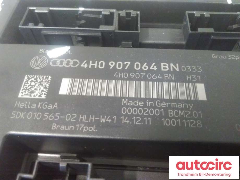 Styreenhet comfort (BCM) til Audi A6 2011-2014 (Type IV, Fase 1) (C7) (C7) (HELLA|4H0907064BN|4H0907064GB|5DK01056502)