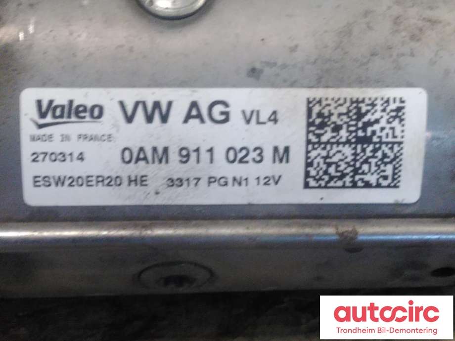 Starter diesel til Škoda Octavia 2013-2016 (Type III, Fase 1)  (VALEO|0AM911023M|0AM911021E|ESW20ER20)