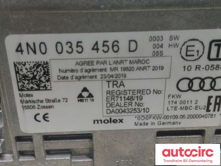 Antenne forsterker til Audi e-tron 2018-->>  (MOLEX|4N0035456D|4N0 035 456 D|DA0043253)