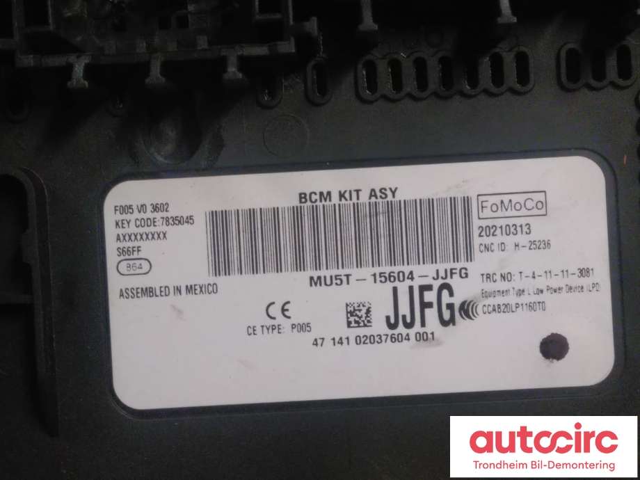 Styreenhet comfort (BCM) til Ford Mustang Mach-e 2020-->>  (FOMOCO|MU5T-15604-JJFG|2623708|MU5T-15604-JJFN)