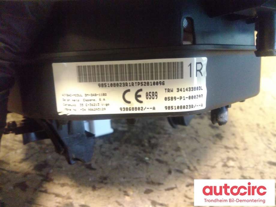 Airbag rattpute til Opel Vivaro B 2014-2019  (TRW|93868802|93460904|93460009)