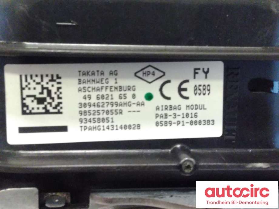 Airbag passasjer til Opel Vivaro B 2014-2019  (..|93458051|93463230|985257055R)