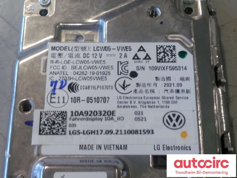 Instrumentpanel til VW ID.5 2022-->> (LG ELECTRONICS|10A920320E|10A 920 320 E|LCW05-VWE5)