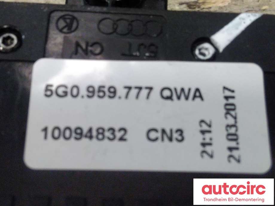 Bryterpanel førersete til Škoda Superb 2015-->> (Type III) (...|5G0959777AQWA|5G0 959 777 A QWA|5G0959777A)