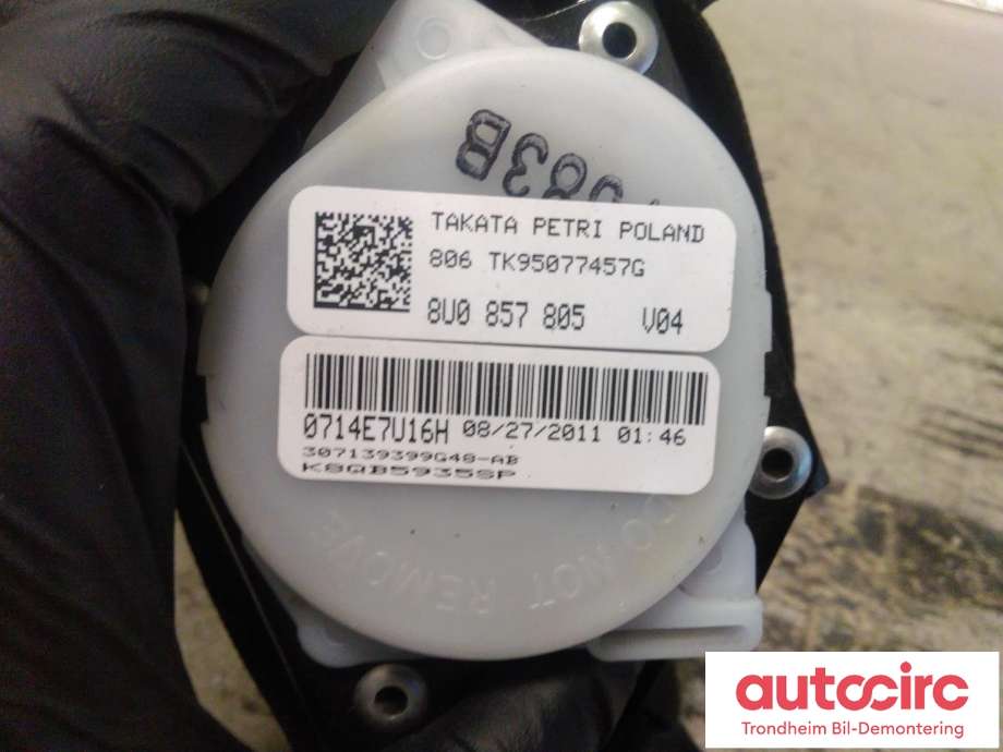 Sikkerhetsbelte bak høyre til Audi Q3 2011-2014 (Type I, Fase 1)  (TAKATA|8U0857805|)