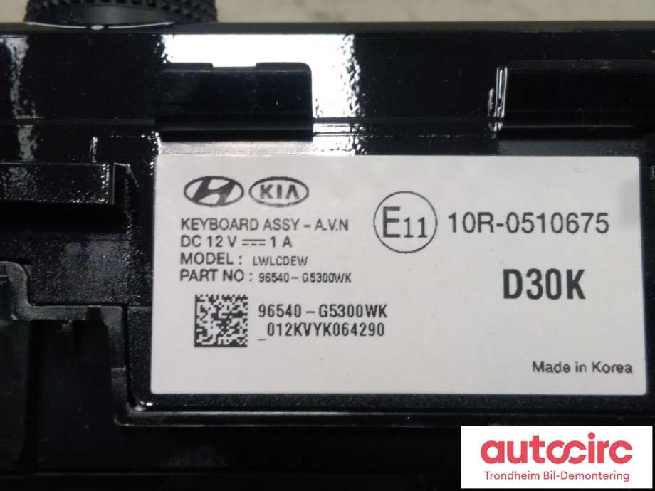 Bilstereo navigasjon betjeningspanel til Kia e-Niro 2022-->> (..|96540-G5300WK|96540G5300WK|)