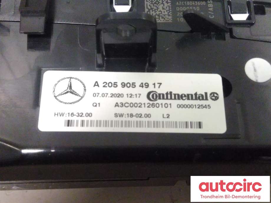 Varmeapparat betjening til Mercedes EQC 2019-->>  (CONTINENTAL|A2059054917|A3C0021260101)