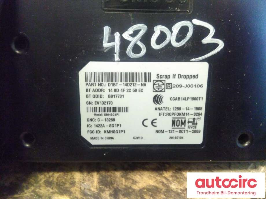 Styreenhet diverse til Ford Transit Courier 2014-2018 (Type I, Fase 1)  (ANATEL|D1BT-14D212-NA|D1BT-14D212-RB|2117587)