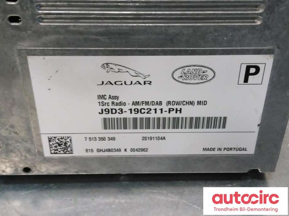 Bilstereo til Jaguar I-PACE 2018-->>  (..|J9D3-19C211-PH|J8A219C216PA|T4N25163)