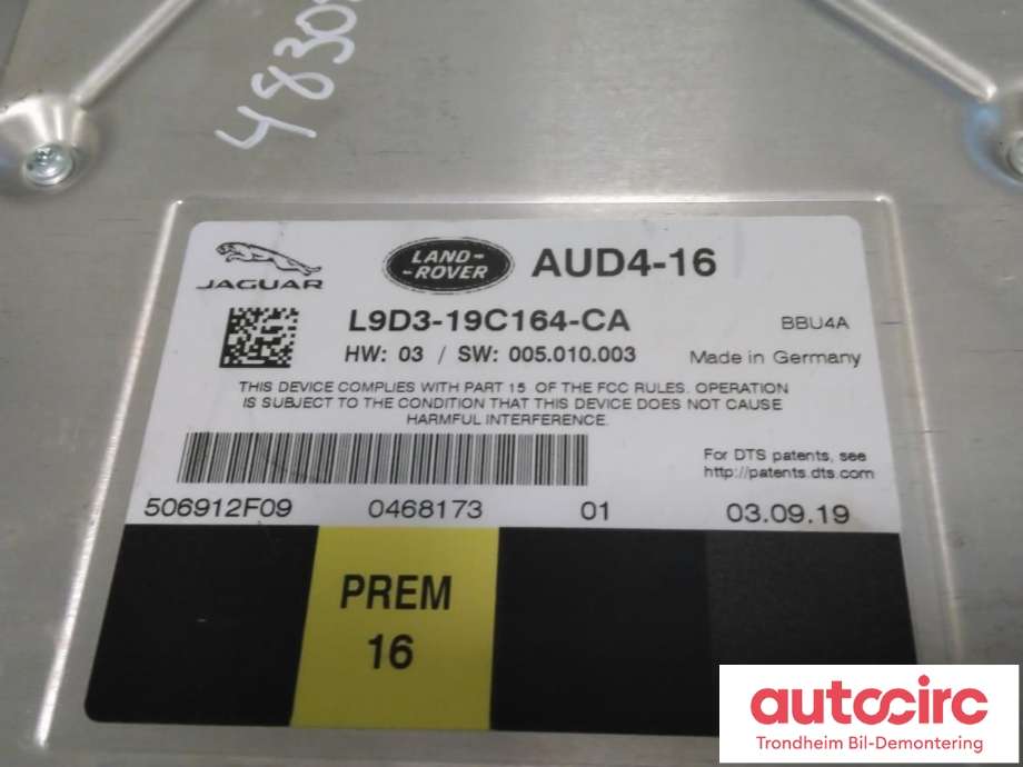 Bilstereo forsterker til Jaguar I-PACE 2018-->>  (..|L9D3-19C164-CA|L9D319C164CA|T2R49070)