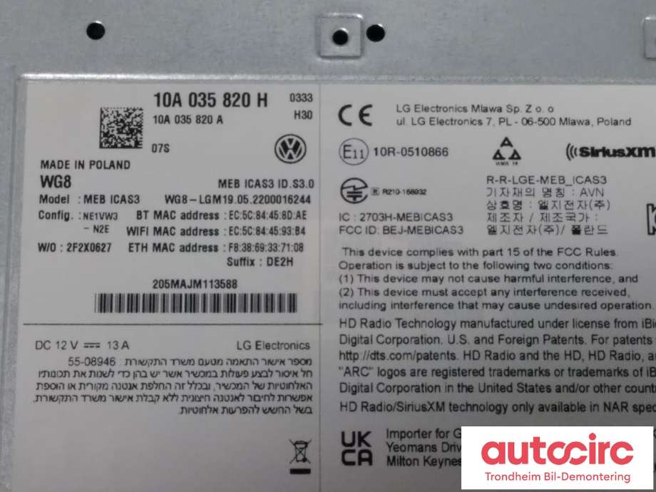 Bilstereo navigasjon spiller til VW ID.5 2022-->>  (LG ELECTRONICS|10A035820H|10A035820A|10A 035 820 H)