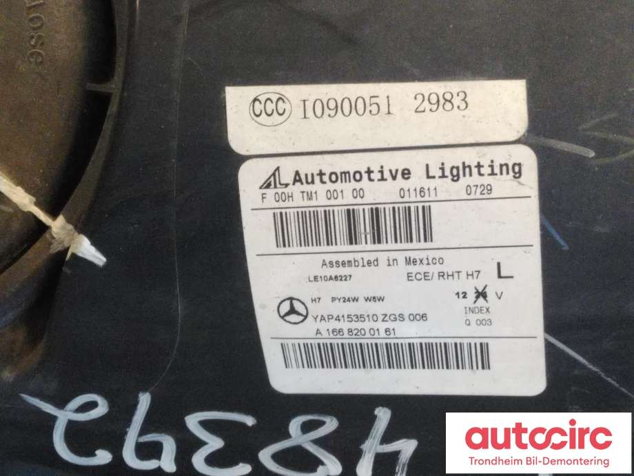Frontlykt venstre halogen til Mercedes ML 2011-2015 (Fase 1) (W166) (W166) (..|A1668200161|A1668208361|)