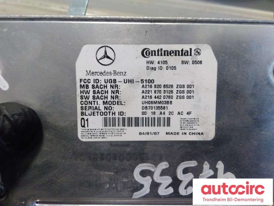 Styreenhet bluetooth til Mercedes S-Klasse 2005-2013 (W221) (W221) (CONTINENTAL|A2168206526|A2218706687|A2218708992)