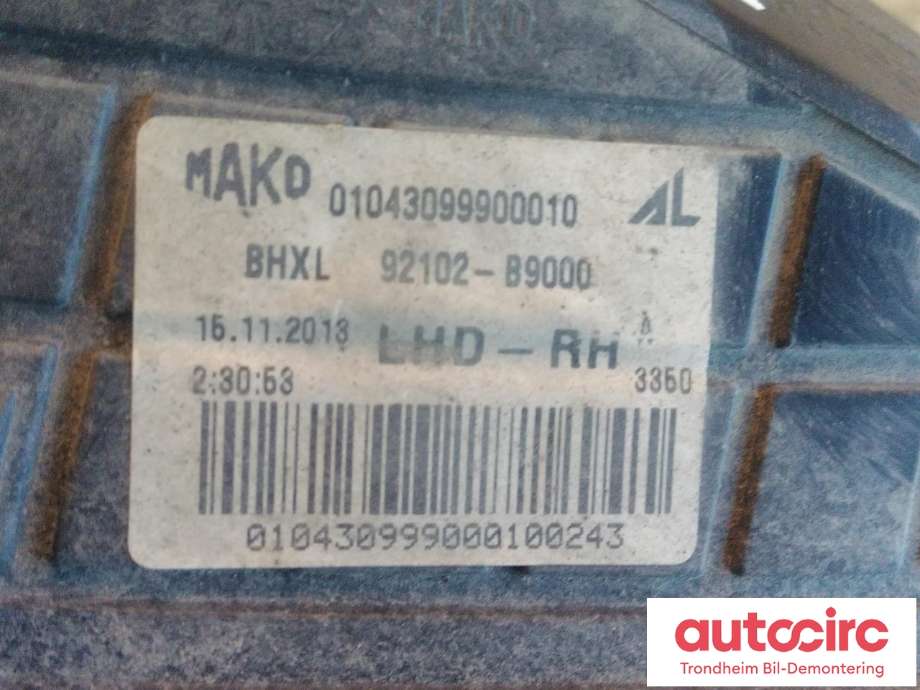 Frontlykt høyre halogen til Hyundai i10 2014-2018 (Type II)  (AUTOMOTIVE LIGTHING|92102-B9000|92102B9000|01043099900010)