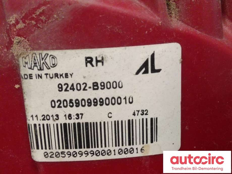 Baklykt høyre til Hyundai i10 2014-2018 (Type II)  (AUTOMOTIVE LIGHTING|92402-B9000|92402B9000|02059099900010)