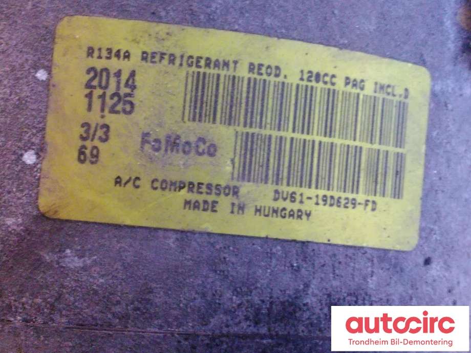 Aircondition kompressor til Ford Focus 2014-2018 (Type III, Fase 2) (FOMOCO|DV6119D629FD|DV6119D629FG|2100870)