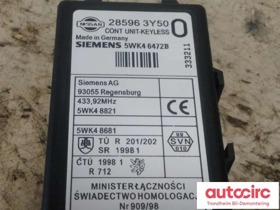 Styreenhet nøkkelfri/keyless til Nissan 350 Z 2002-2009  (SIEMENS|28596-3Y500|285963Y500|5WK46472B)