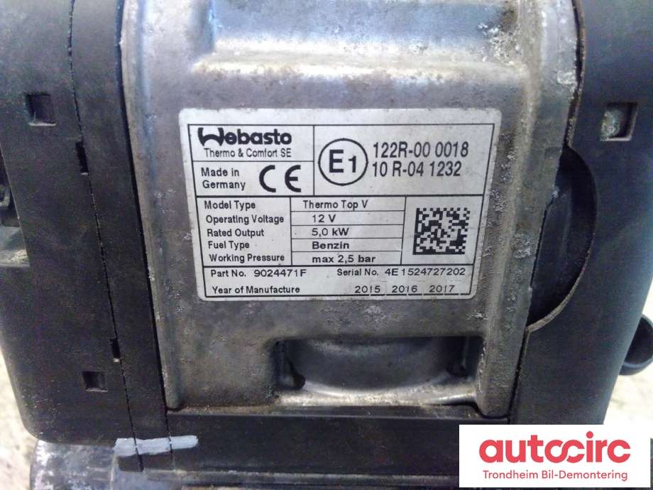 Bensinvarmer til Volvo V70 2014-2016 (Type III, Fase 2)  (WEBASTO|9024471F|30747417|)