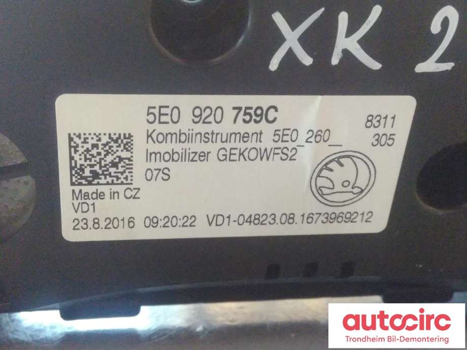 Instrumentpanel til Škoda Octavia 2013-2016 (Type III, Fase 1) (VDO|5E0920759C|)