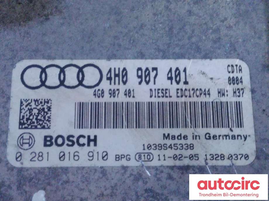 Styreenhet motor til Audi A8 2010-2013 (Type III, Fase 1) (BOSCH|4H0907401|4H0997401|0281016910)
