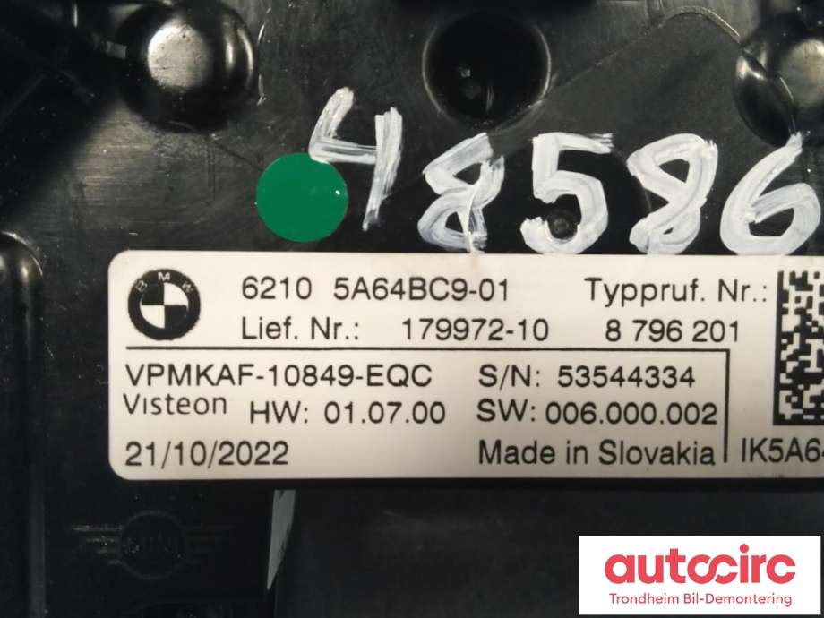 Instrumentpanel til Mini One/Cooper 2014-->> (F54-57) (F54-57) (..|62105A64BC9|62105A82420|62105B39292| 62105B3E9C6)