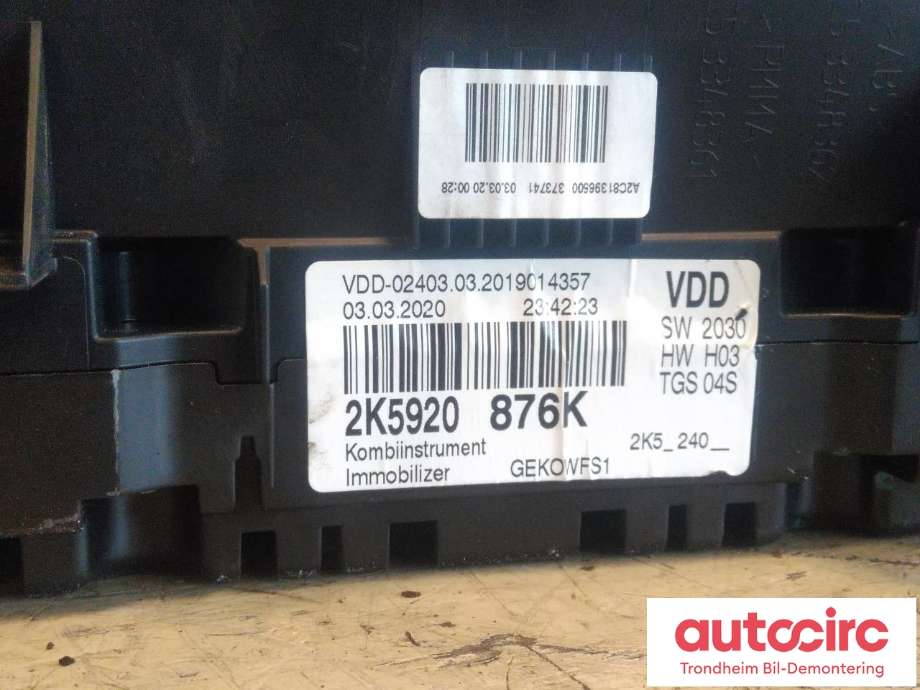 Instrumentpanel til VW Caddy 2015-2020 (Type III, Fase 3)  (CONATEL|2K5920876K|2K5920876KX|)