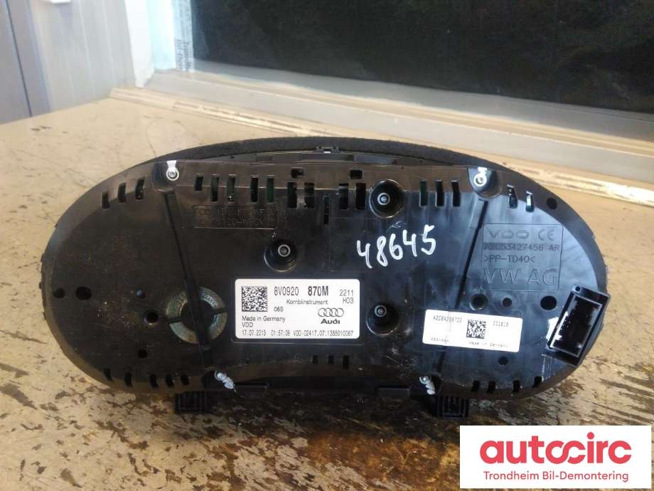 Instrumentpanel til Audi A3 2012-2016 (Type III, Fase 1) (VDO|8V0920870M|)
