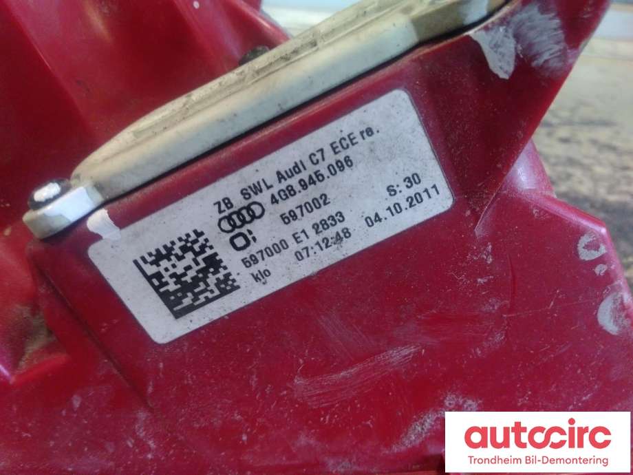 Baklykt høyre ytre til Audi A7 2010-2014 (Type I, Fase 1)  (..|4G8945096|597002|)