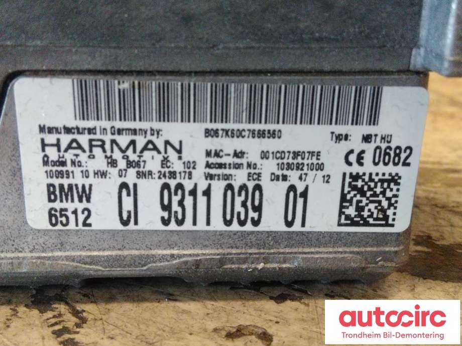 Bilstereo navigasjon til BMW 5-Serie 2010-2017 (F10/F11) (F10/F11) (..|65129311039|65129289614|)