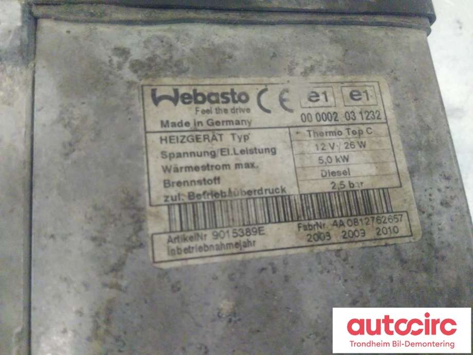 Dieselvarmer til Mazda 6 2008-2010 (Type II, Fase 1) (WEBASTO|GDB1-20-9A0B|5|0KW|)