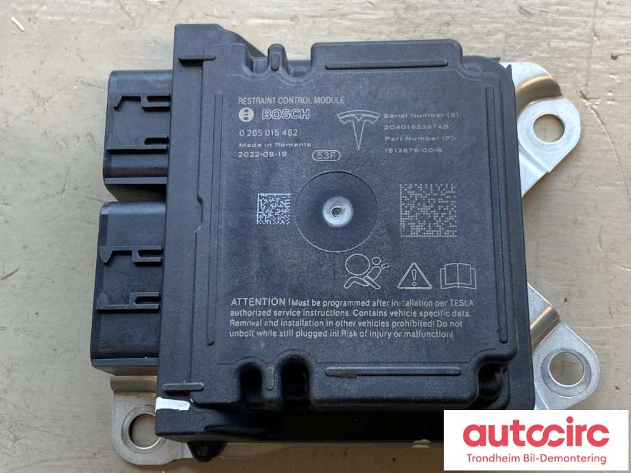 Styreenhet airbag hovedsensor til Tesla Model Y 2021-2024 (Type I) (BOSCH|1512876-00-B|0285015482|)