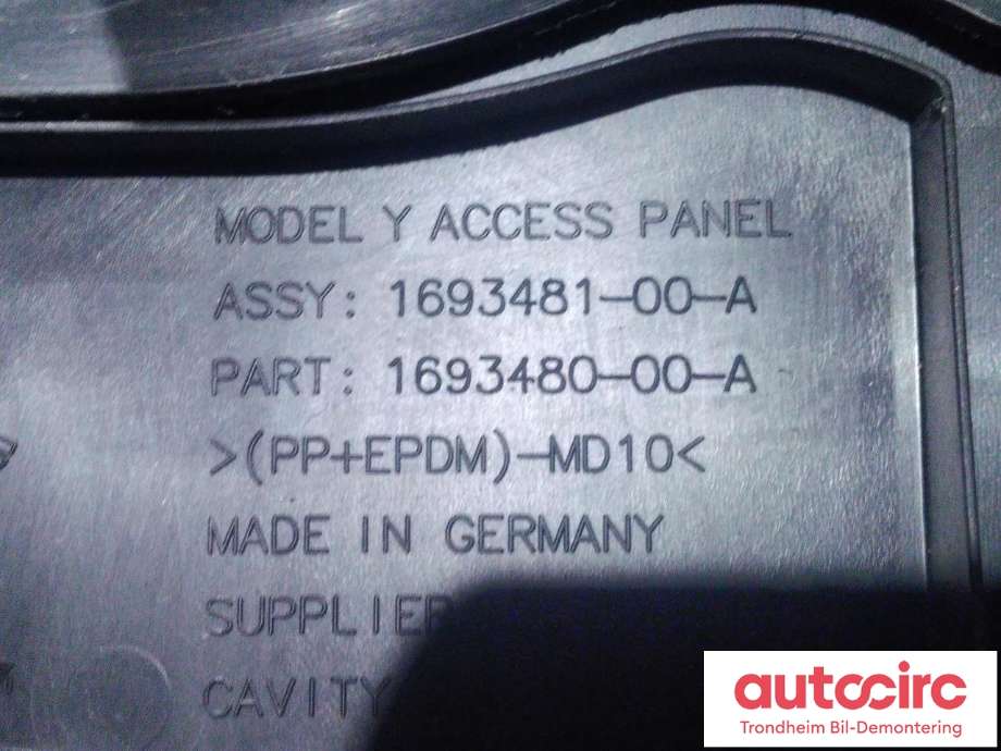 Panserrom deksel (Frunk Cover) til Tesla Model Y 2021-2024 (Type I)  (..|1693481-00-A|1693480-00-A|)